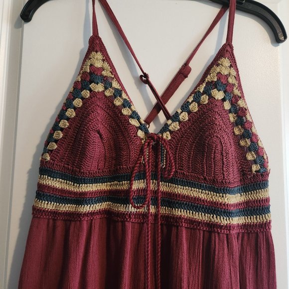 Burgundy Crochet Maxi Dress - Picture 2 of 4